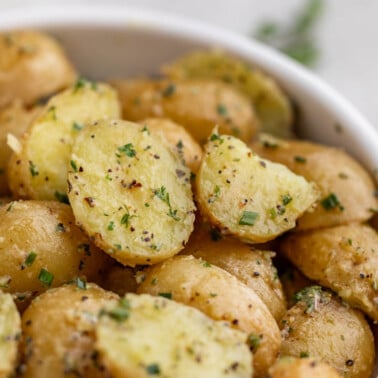 Close up view of boiled potatoes.