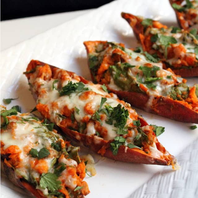 Chipotle Twice Baked Sweet Potatoes are sweet, smokey, and a little bit spicy. This tasty dish can be served up as a vegetarian main course, intriguing side dish, or even a fun appetizer. 