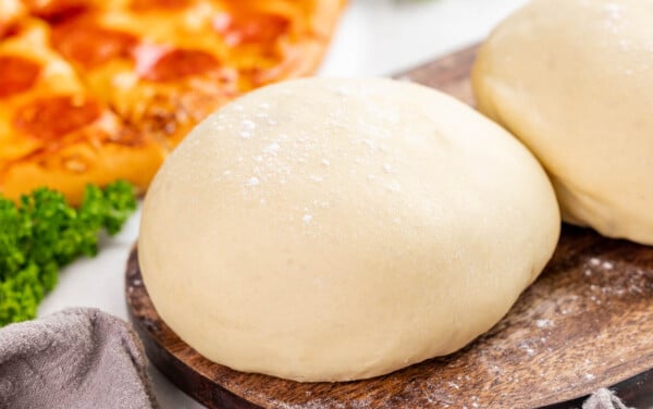 Close up view of homemade pizza dough.