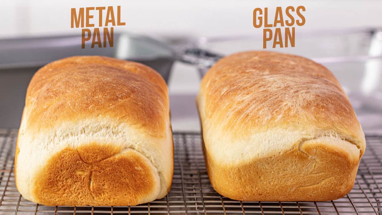 Visual  Difference between metal pans and glass pans for baking bread