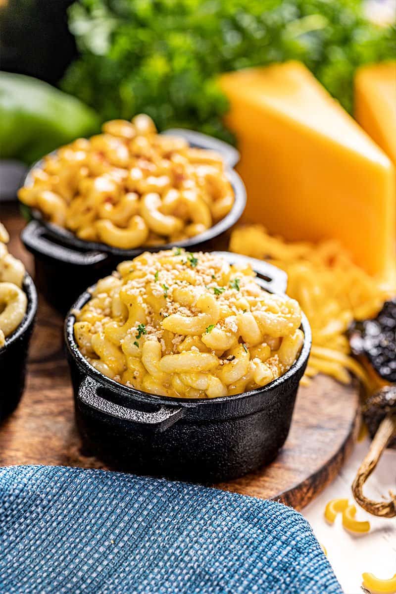 Instant pot Mac and cheese in a small baking dish.