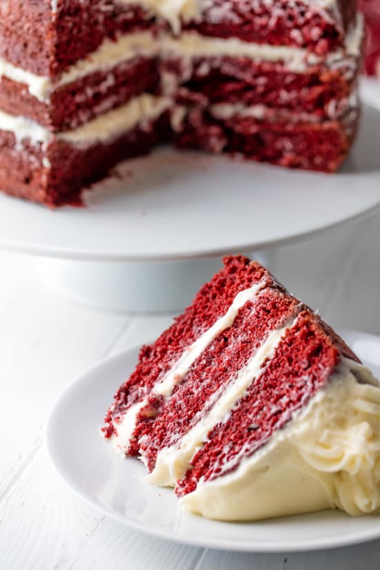 Red Velvet Cake with one slice removed