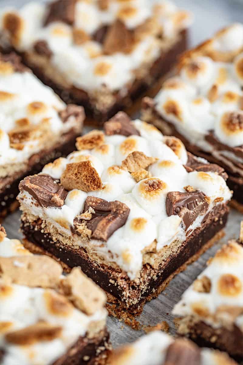 S'mores Brownies cut into squares.