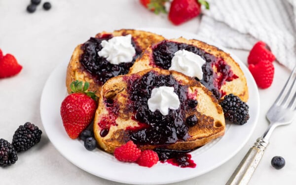 Sourdough French toast with fresh berries.